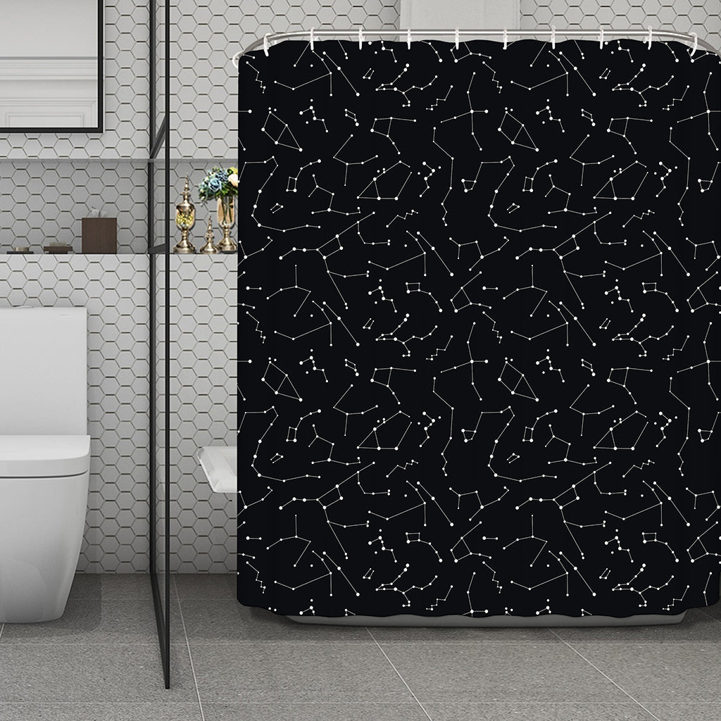 Black And White Constellation Print Polyester Shower Curtain