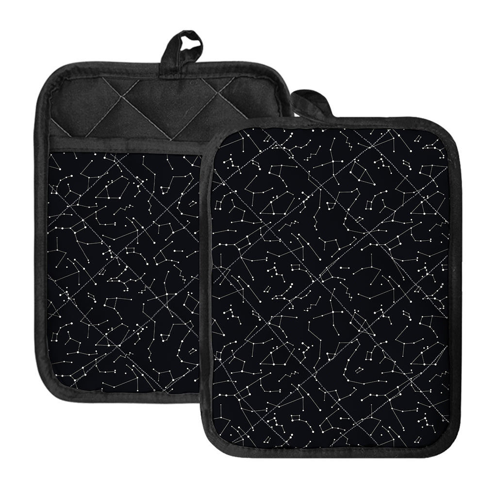 Black And White Constellation Print Pot Holders With Pocket