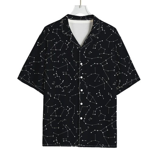 Black And White Constellation Print Rayon Hawaiian Shirt