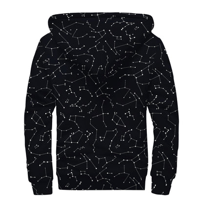 Black And White Constellation Print Sherpa Lined Zip Up Hoodie