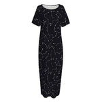 Black And White Constellation Print Short Sleeve Long Nightdress