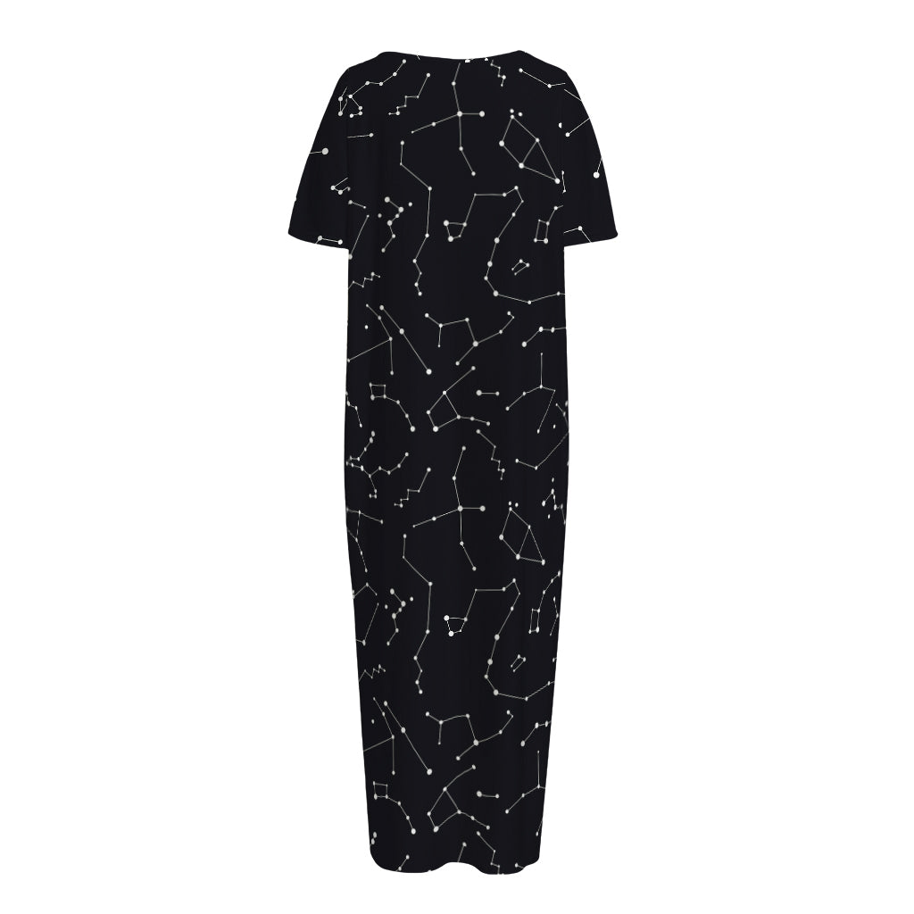 Black And White Constellation Print Short Sleeve Long Nightdress