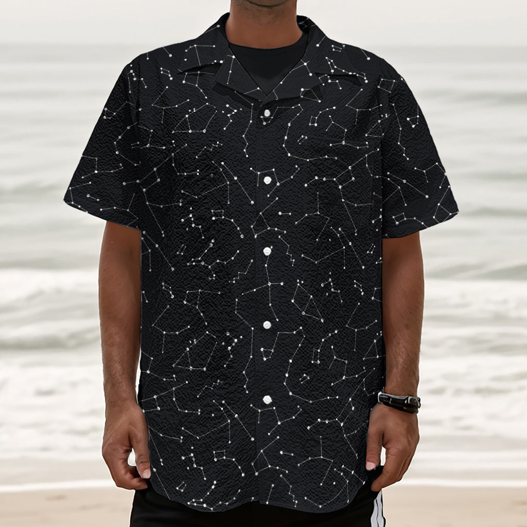 Black And White Constellation Print Textured Short Sleeve Shirt
