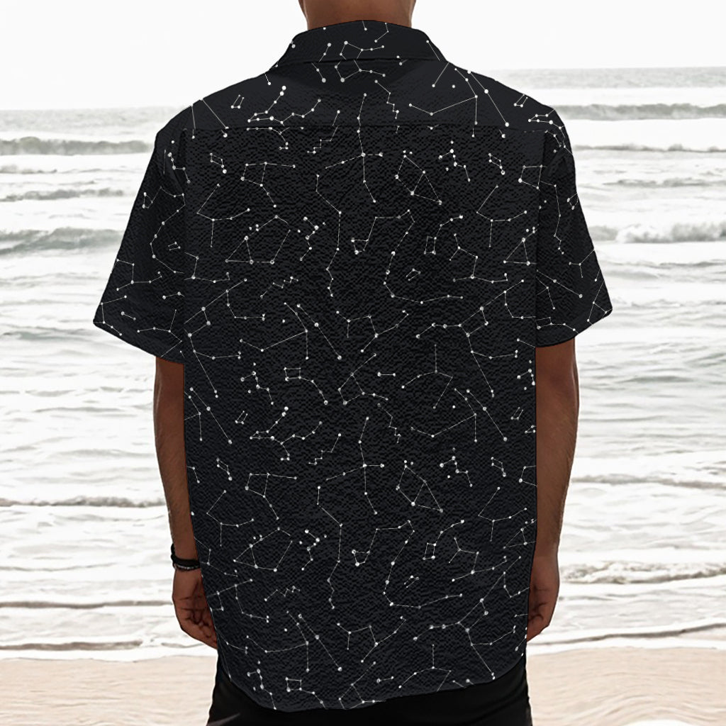 Black And White Constellation Print Textured Short Sleeve Shirt