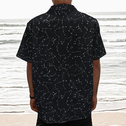 Black And White Constellation Print Textured Short Sleeve Shirt