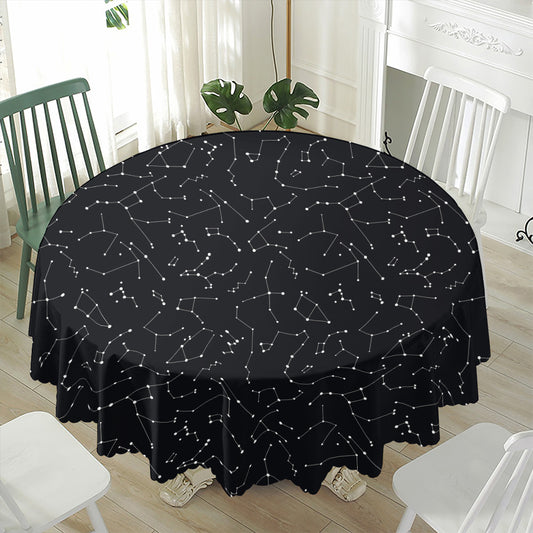 Black And White Constellation Print Waterproof Round Tablecloth