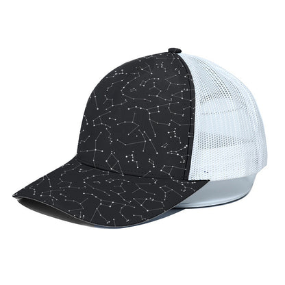 Black And White Constellation Print White Mesh Trucker Cap