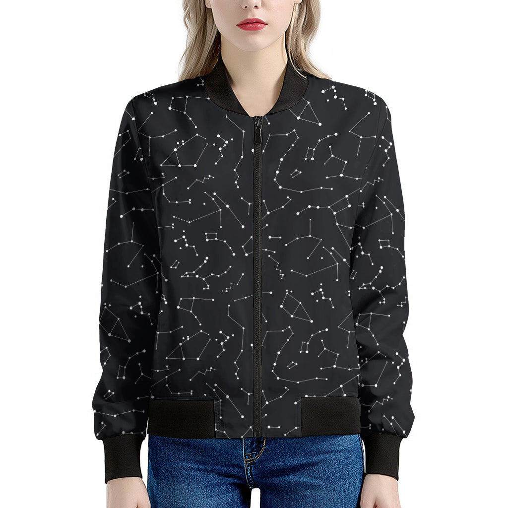 Black And White Constellation Print Women's Bomber Jacket