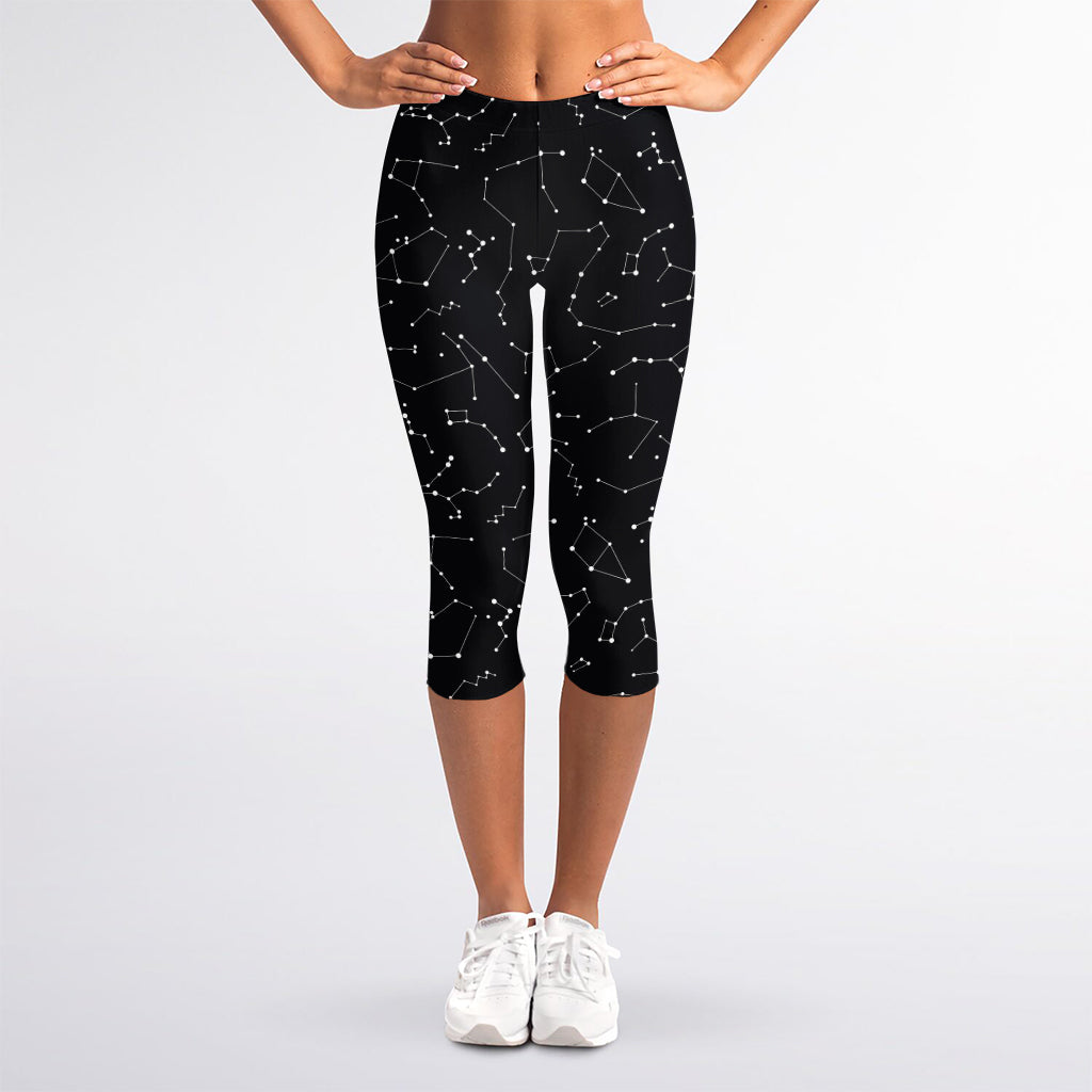 Black And White Constellation Print Women's Capri Leggings