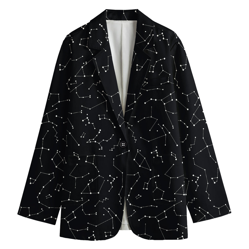 Black And White Constellation Print Women's Cotton Blazer