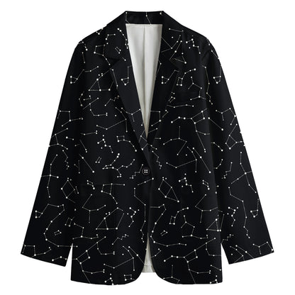 Black And White Constellation Print Women's Cotton Blazer