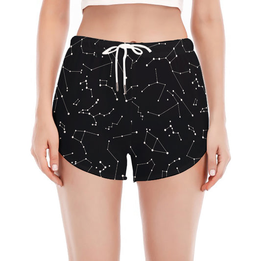 Black And White Constellation Print Women's Split Running Shorts