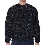 Black And White Constellation Print Zip Sleeve Bomber Jacket