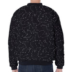 Black And White Constellation Print Zip Sleeve Bomber Jacket