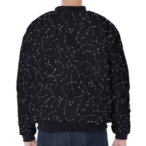 Black And White Constellation Print Zip Sleeve Bomber Jacket