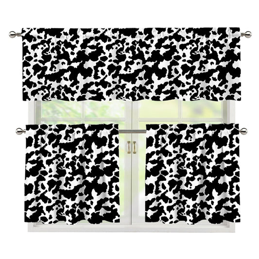 Black And White Cow Pattern Print 3 Piece Kitchen Curtains
