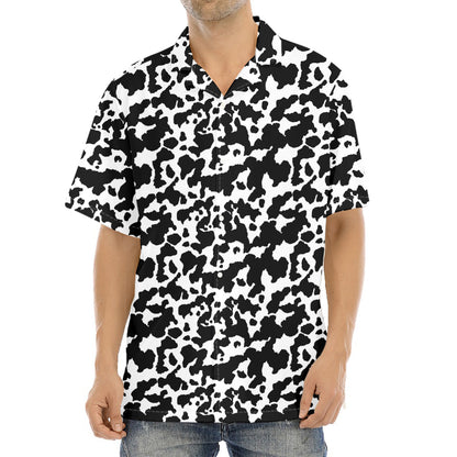 Black And White Cow Pattern Print Aloha Shirt