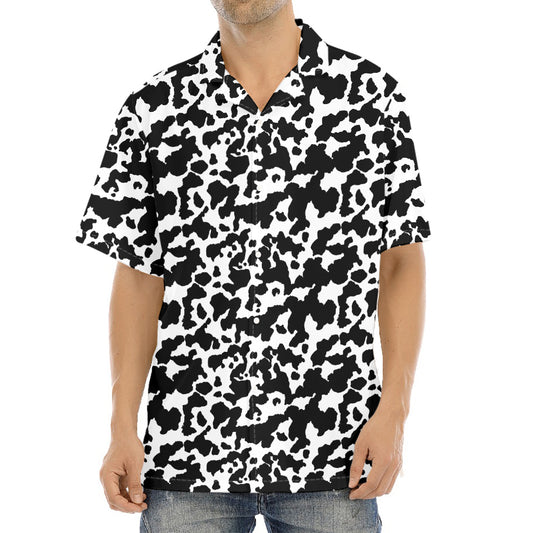 Black And White Cow Pattern Print Aloha Shirt