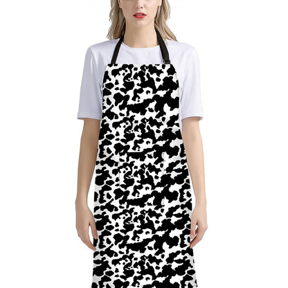 Black And White Cow Pattern Print Bib Apron With Pocket