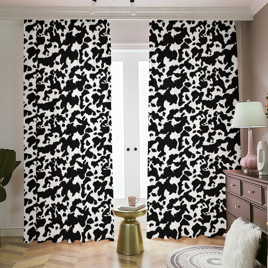 Black And White Cow Pattern Print Blackout Pencil Pleat Curtains