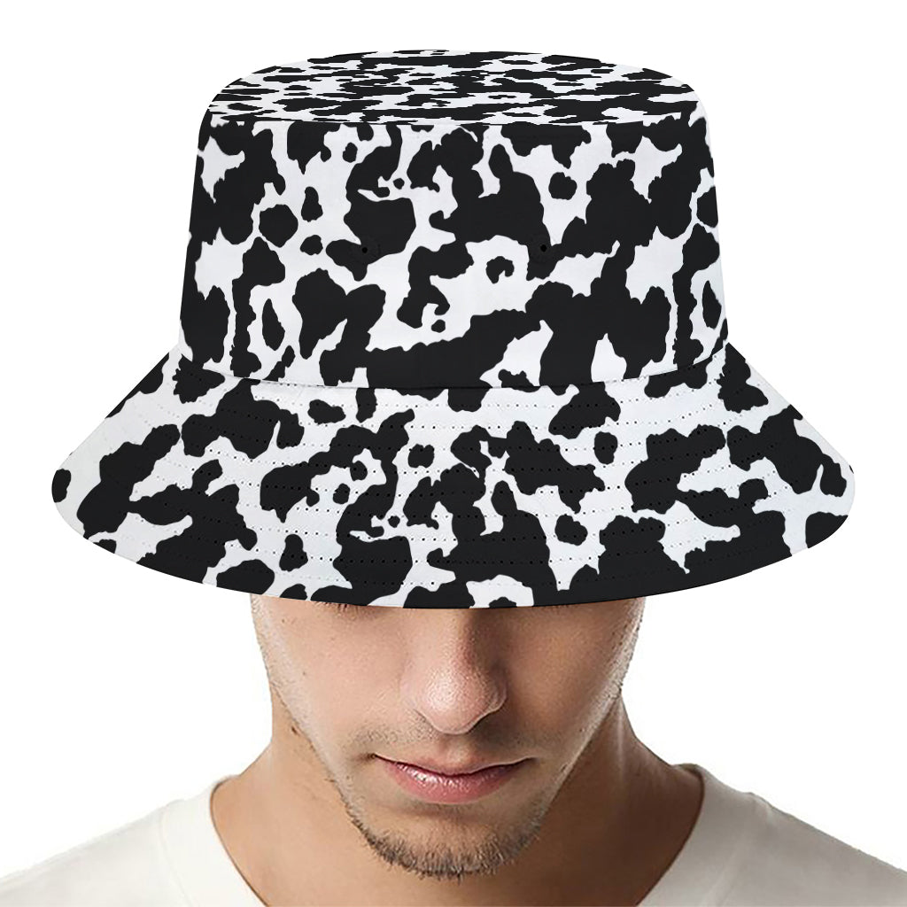 Black And White Cow Pattern Print Bucket Hat