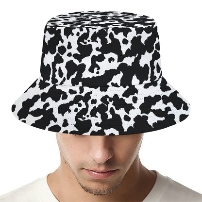 Black And White Cow Pattern Print Bucket Hat