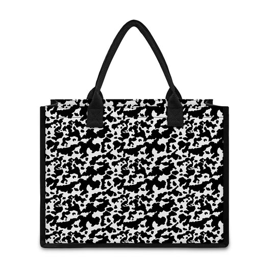Black And White Cow Pattern Print Canvas Tote Bag