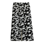 Black And White Cow Pattern Print Cotton Front Slit Maxi Skirt