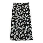 Black And White Cow Pattern Print Cotton Front Slit Maxi Skirt