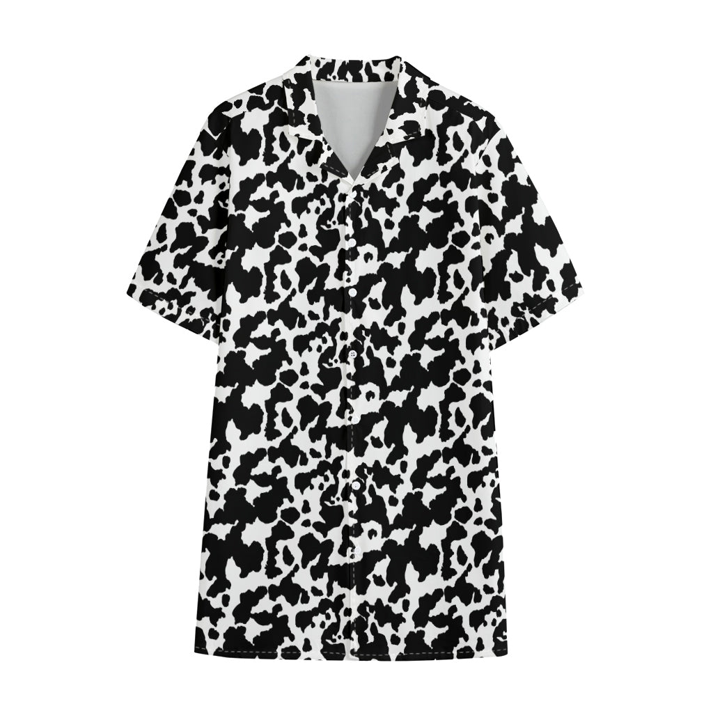Black And White Cow Pattern Print Cotton Hawaiian Shirt