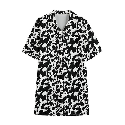 Black And White Cow Pattern Print Cotton Hawaiian Shirt
