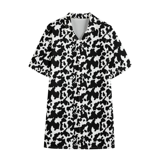 Black And White Cow Pattern Print Cotton Hawaiian Shirt