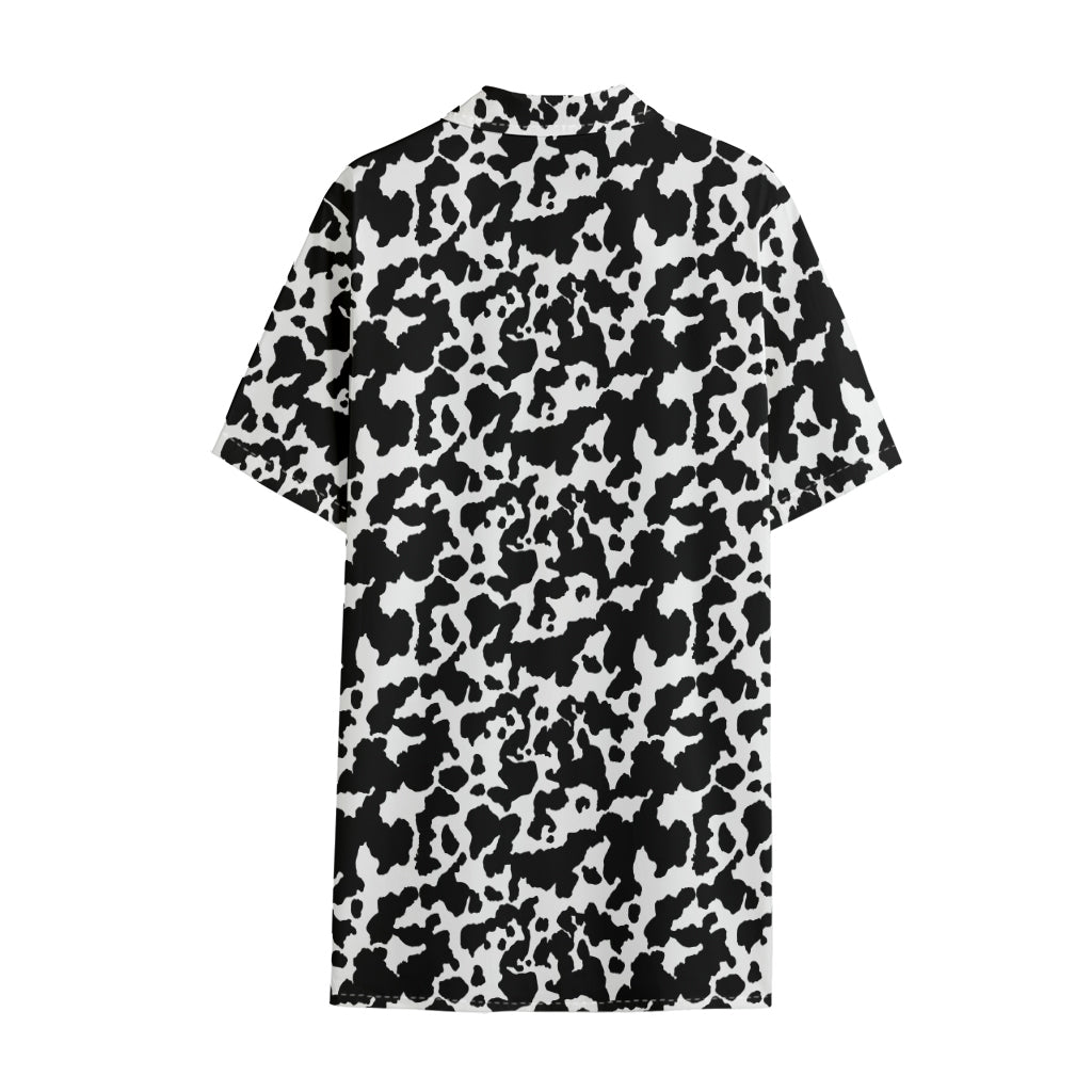 Black And White Cow Pattern Print Cotton Hawaiian Shirt