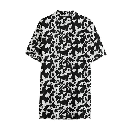 Black And White Cow Pattern Print Cotton Hawaiian Shirt