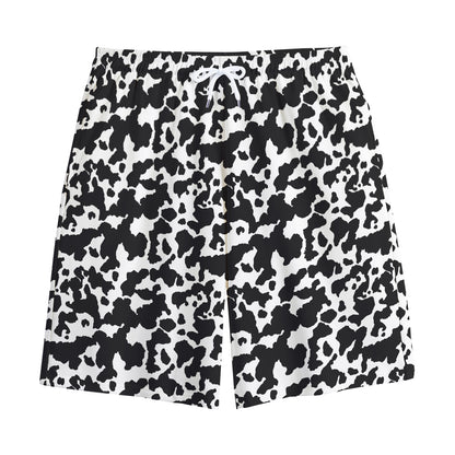 Black And White Cow Pattern Print Cotton Shorts