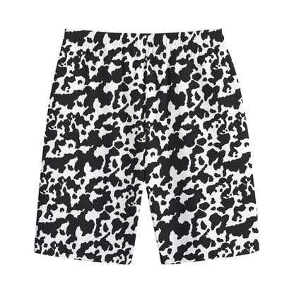 Black And White Cow Pattern Print Cotton Shorts