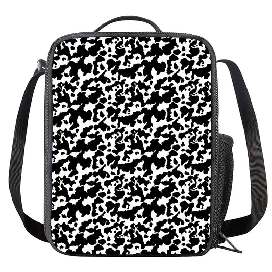 Black And White Cow Pattern Print Crossbody Lunch Bag
