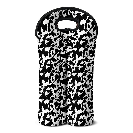 Black And White Cow Pattern Print Double Neoprene Wine Tote