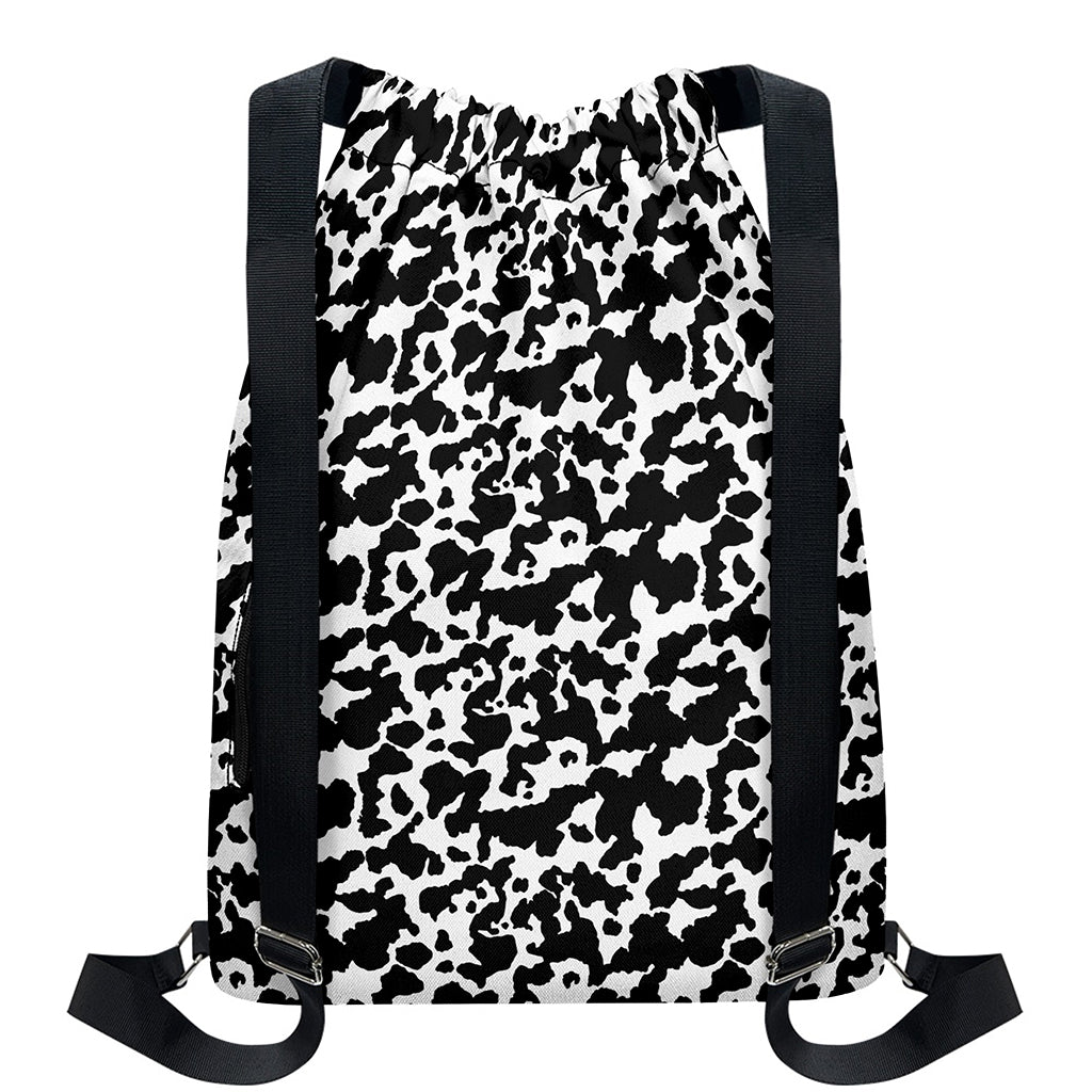 Black And White Cow Pattern Print Drawstring Backpack