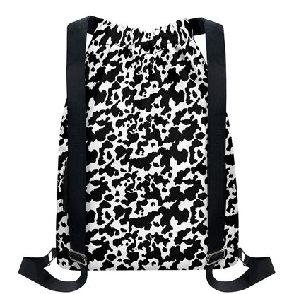 Black And White Cow Pattern Print Drawstring Backpack