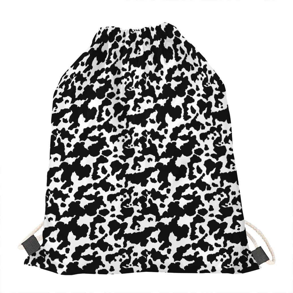 Black And White Cow Pattern Print Drawstring Bag