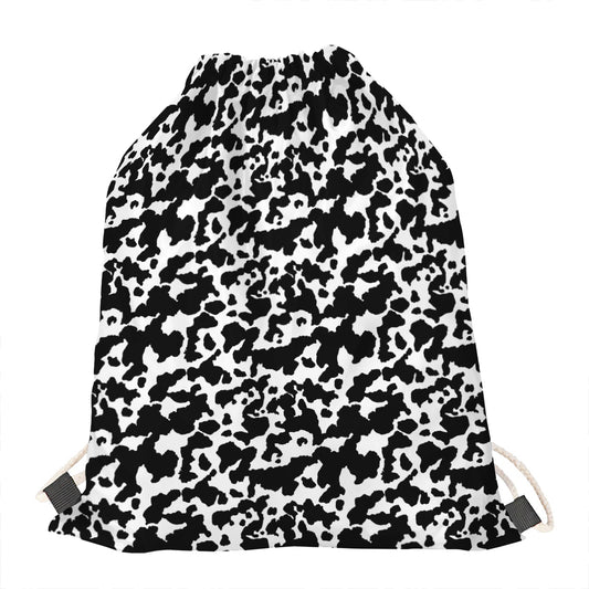 Black And White Cow Pattern Print Drawstring Bag