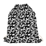 Black And White Cow Pattern Print Drawstring Bag
