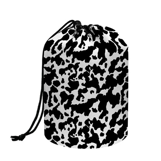 Black And White Cow Pattern Print Drawstring Makeup Bag