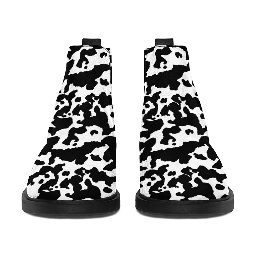 Black And White Cow Pattern Print Flat Ankle Boots
