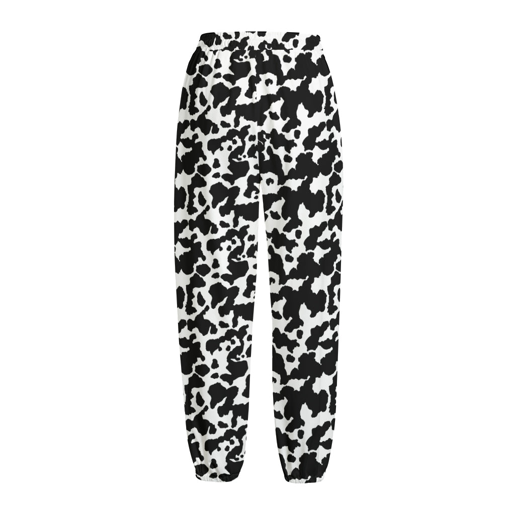 Black And White Cow Pattern Print Fleece Lined Knit Pants