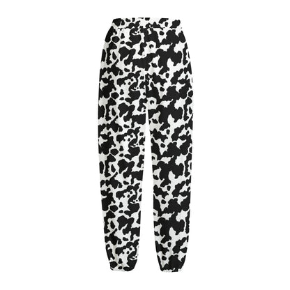 Black And White Cow Pattern Print Fleece Lined Knit Pants