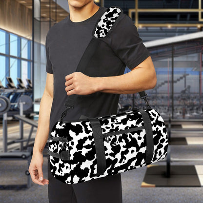 Black And White Cow Pattern Print Gym Bag