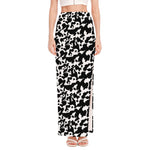 Black And White Cow Pattern Print High Slit Maxi Skirt