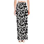 Black And White Cow Pattern Print High Slit Maxi Skirt